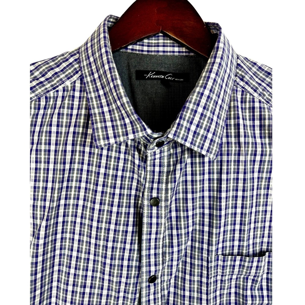 Kenneth Cole New York Mens Plaid Short‎ Sleeve Button Down Shirt XXL